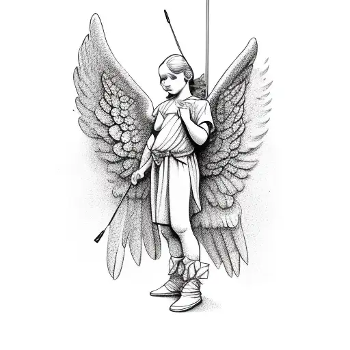 protecter baby angel shooting bow tattoo design idea