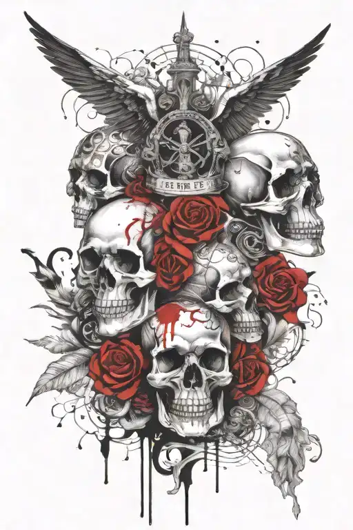 A tattoo design incorporating skulls, lace, and inspiring quotes or bible verses, angel wings  tattoo design idea