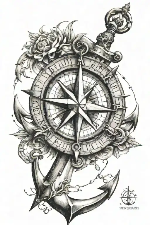 The north star of the anchor compass surrounded tattoo design idea