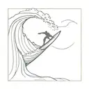 A minimalist sketch of a surfer riding a wave at sunset tattoo design idea