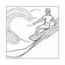 A minimalist sketch of a surfer riding a wave at sunset tattoo design idea