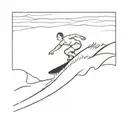 A minimalist sketch of a surfer riding a wave at sunset tattoo design idea