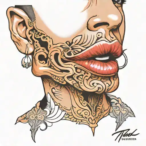lips biting lip fillers and super big tattoo design idea