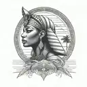 black female with egyptian theme, water and sunset tattoo design idea