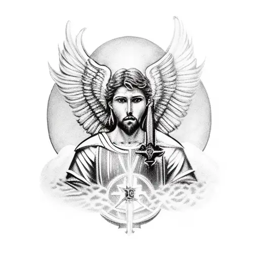 "St. Michael the Archangel" and sheepdog  tattoo design idea