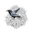 Raven with open wings and rose tattoo design idea