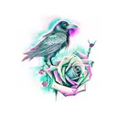 Raven with open wings and rose tattoo design idea