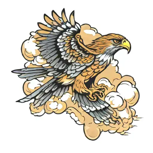 hawk flying in clouds tattoo design idea