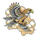 hawk flying in clouds tattoo design idea