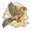 hawk flying in clouds tattoo design idea