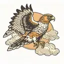 hawk flying in clouds tattoo design idea