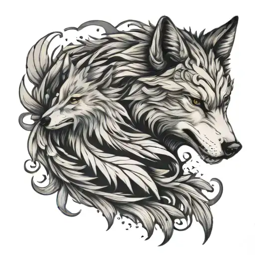 wolf and Phoenix tattoo design idea