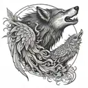 wolf and Phoenix tattoo design idea