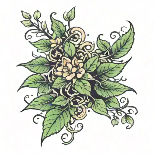 a tattoo sleeve of vines with sage plants as leaves spaced out tattoo design idea