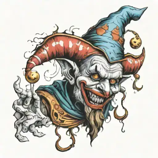 jester hobo (with round clown  nose) demon  tattoo design idea