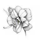 3 flowers: 1 violet 1 daffodil 1 lilly. 3 siblings: 1 sister, one brother and 1 brother who passed away. tattoo design idea