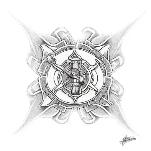 firefighter praying with angels  tattoo design idea