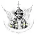 firefighter praying with angels  tattoo design idea