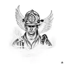 firefighter praying with angels  tattoo design idea