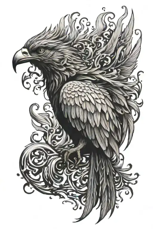 phoenix on fire flames tattoo design idea