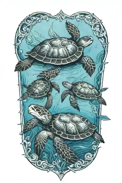 turtles swimming underwater tattoo design idea