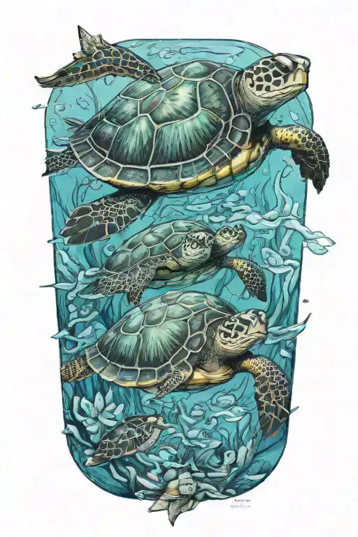 underwater turtle with baby on its back tattoo tattoo design idea