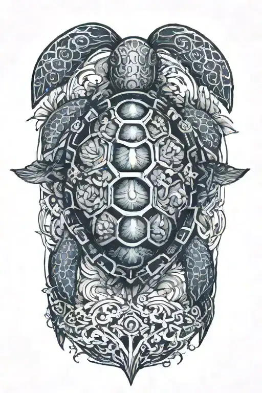 turtle swimming, sea plants intertwined tattoo design idea