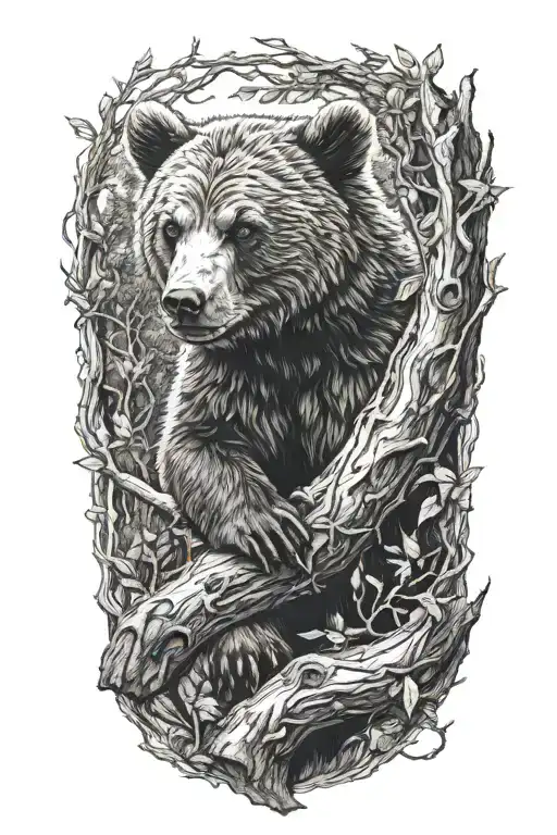 Bear cub in a tree branch tattoo design idea