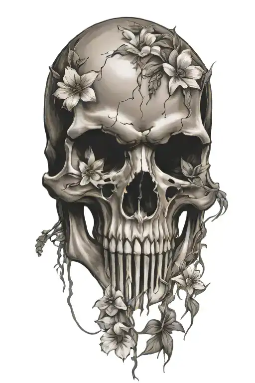 punisher skull and wild flowers   tattoo design idea
