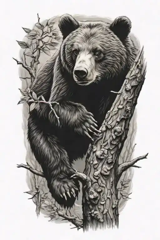 Bear cub in a tree branch tattoo design idea