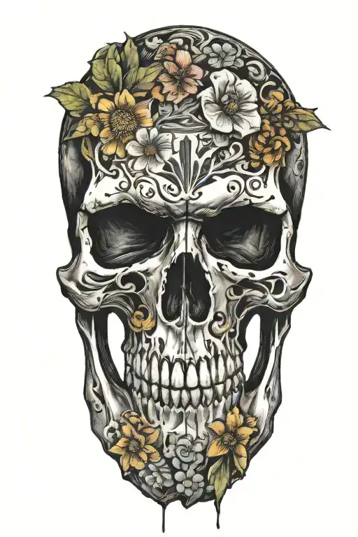 punisher skull and wild flowers   tattoo design idea