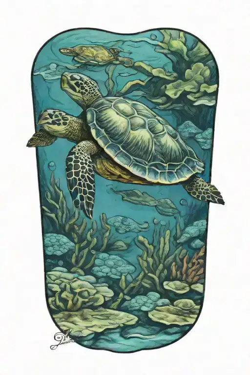 one baby turtle swimming underwater tattoo design idea
