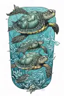 underwater turtle with baby on its back tattoo tattoo design idea