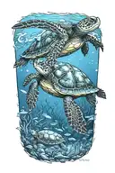 underwater turtle with baby on its back tattoo tattoo design idea