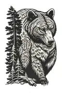 bear , pine trees and bobcat  tattoo design idea