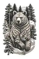 bear , pine trees and bobcat  tattoo design idea