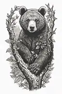 Bear cub in a tree branch tattoo design idea