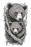 Bear cub in a tree branch tattoo design idea