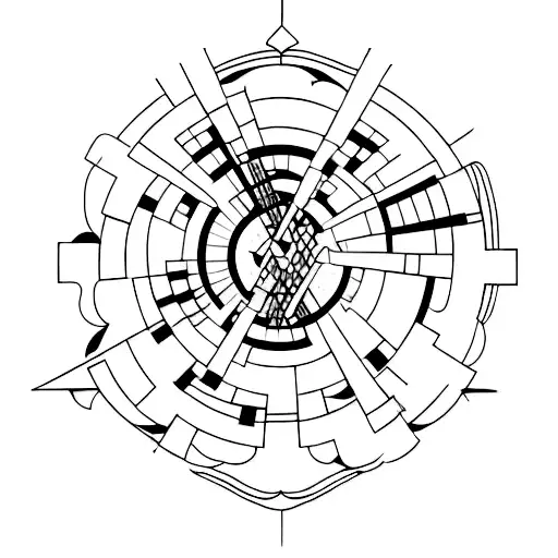 A minimalist tattoo featuring iconic architectural structures merged with musical instruments. tattoo design idea