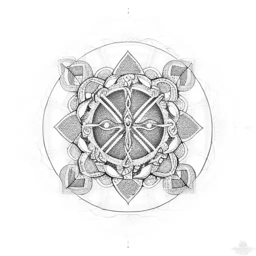 technology inspired Mandala with a cross in the middle tattoo design idea