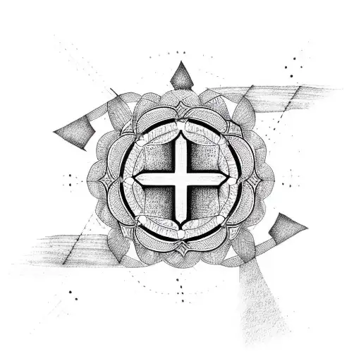 simple technology inspired Mandala with a cross in the middle tattoo design idea