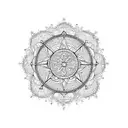 simple technology inspired Mandala with a cross in the middle tattoo design idea