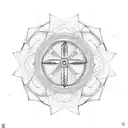 simple technology inspired Mandala with a cross in the middle tattoo design idea