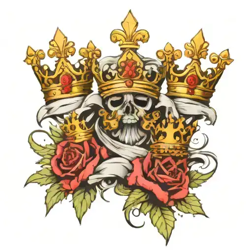 3 crossses with crowns on top and god first under  tattoo design idea