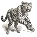 A sleek cheetah sprinting across a track, capturing the speed and agility of the animal in a black-grey style tattoo design idea