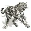 A sleek cheetah sprinting across a track, capturing the speed and agility of the animal in a black-grey style tattoo design idea