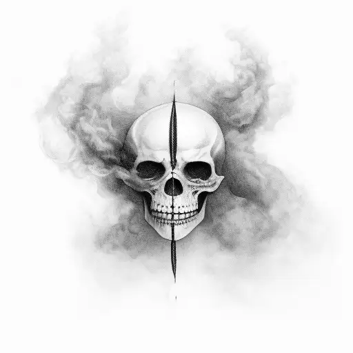 "And Yet I Smile" text in a narrow gap with smoke tattoo design idea