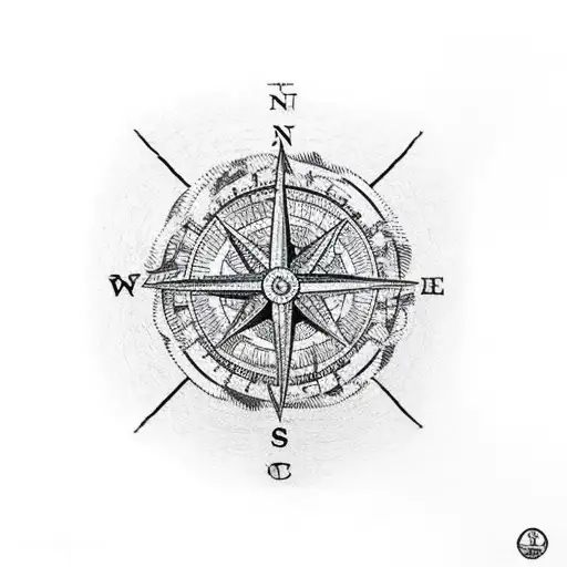 A conductor guiding a boat floating on a sea of chains, with a compass in hand tattoo design idea