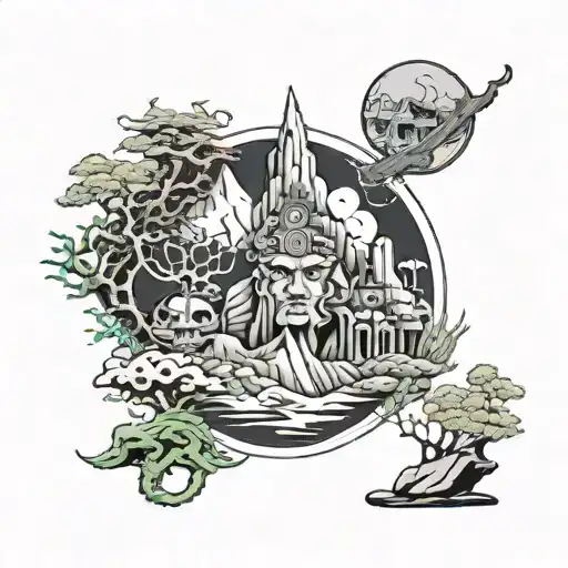 Lord shive in Kailash mountain landscape tattoo design idea