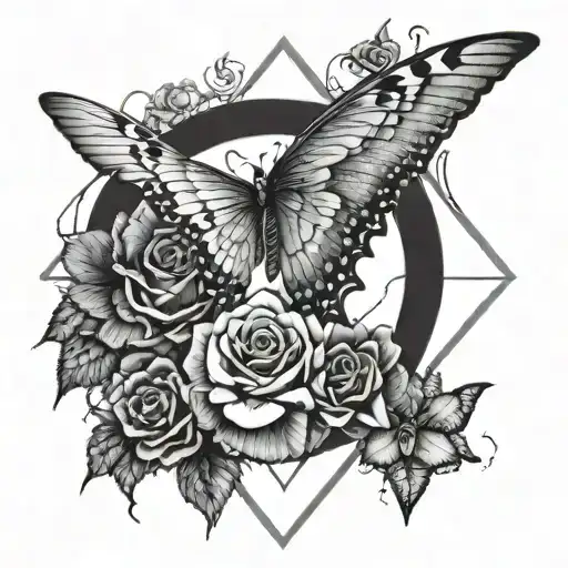 roses triangle bird butterfly angel wings tattoo design idea